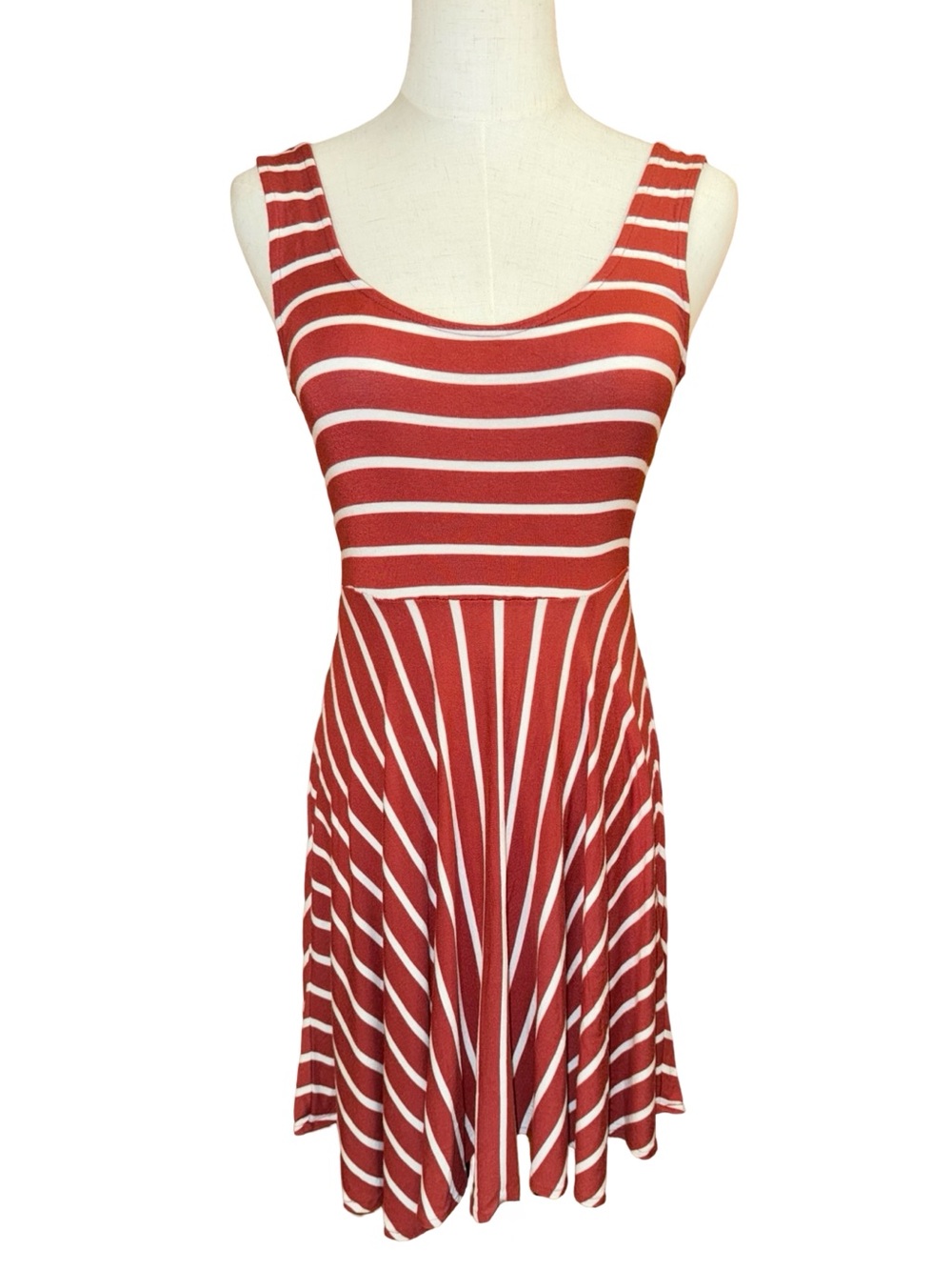Forever 21 Rusty Red And White Striped Skater Dress Size Small